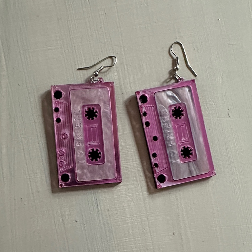 Pink Cassette Tape Earrings